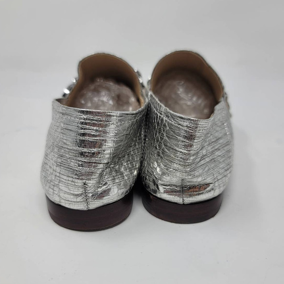 Karl Lagerfeld Paris Elsa Loafer Size 6M Metallic Snake Embossed Leather Silver - Picture 4 of 8